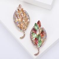 Tibetan Style Brooches, with Crystal, Leaf, gold color plated, fashion jewelry & for woman & with rhinestone, more colors for choice, nickel, lead & cadmium free, 30x63mm, Sold By PC