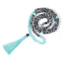 Fashion Fringe Necklace Snowflake Obsidian with Knot Cord & ​Amazonite​ Tassel vintage & fashion jewelry & Unisex mixed colors 8mm 80mm Length Approx 86 cm Sold By PC