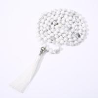 Fashion Fringe Necklace Howlite with Knot Cord & Zinc Alloy Tassel silver color plated vintage & fashion jewelry & Unisex 8mm Approx Sold By Strand