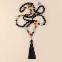 Fashion Fringe Necklace Black Agate with Knot Cord & Rainbow Stone & Zinc Alloy Tassel silver color plated vintage & fashion jewelry & Unisex mixed colors 8mm Approx Sold By Strand