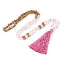 Fashion Fringe collier, quartz rose, avec Cordon de noeud & pierre de grain, glandpompon, Vintage & bijoux de mode & unisexe & givré, couleurs mélangées, 8mm, Environ 108PC/brin, Vendu par brin