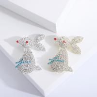 Tibetan Style Brooches, Rabbit, plated, fashion jewelry & for woman & with rhinestone, more colors for choice, nickel, lead & cadmium free, 33x51mm, Sold By PC