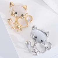 Tibetan Style Brooches, with Cats Eye, Cat, plated, fashion jewelry & Unisex & with rhinestone, more colors for choice, nickel, lead & cadmium free, 33x32mm, Sold By PC