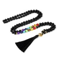 Fashion Fringe Necklace Black Agate with Knot Cord & Rainbow Stone & Zinc Alloy Tassel gold color plated vintage & fashion jewelry & Unisex mixed colors 8mm Approx Sold By Strand