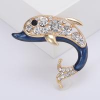 Tibetan Style Brooches, Dolphin, gold color plated, fashion jewelry & for woman & enamel & with rhinestone, more colors for choice, nickel, lead & cadmium free, 40x42mm, Sold By PC