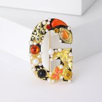 Zinc Alloy Brooches with Resin & Plastic Pearl Letter G gold color plated fashion jewelry & for woman & enamel & with rhinestone mixed colors nickel lead & cadmium free Sold By PC