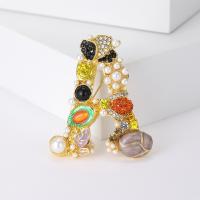 Tibetan Style Brooches, with Resin & Plastic Pearl, Letter A, gold color plated, fashion jewelry & for woman & enamel & with rhinestone, mixed colors, nickel, lead & cadmium free, 40x48mm, Sold By PC