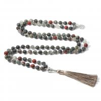 Fashion Fringe Necklace, African Bloodstone, with Knot Cord & Tibetan Style, Tassel, silver color plated, vintage & fashion jewelry & Unisex, mixed colors, 8mm, Approx 108PCs/Strand, Sold By Strand