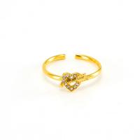 Rhinestone-Edelstahl -Finger-Ring, 304 Edelstahl, Herz, 18K vergoldet, Modeschmuck & für Frau & mit Strass, goldfarben, verkauft von PC
