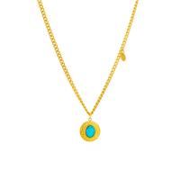 Titanium Steel Necklace, with turquoise, with 1.97inch extender chain, plated, fashion jewelry & for woman, golden, 15mm, Sold Per Approx 16.14 Inch Strand