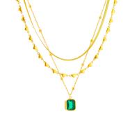 Титановые стали ожерелье, титан, Другое покрытие, три слоя & Женский & со стразами, Золотой, 16x14mm, продается Strand