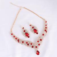 Mixed Hair Accessories, earring & necklace, Tibetan Style, with 2.36inch extender chain, 2 pieces & for woman & with rhinestone, more colors for choice, nickel, lead & cadmium free, 55mm, Length:Approx 17.72 Inch, Sold By Set