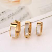 Stainless Steel Huggie Hoop Earring 304 Stainless Steel with Shell Donut Galvanic plating fashion jewelry & Unisex Sold By Pair