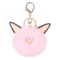 Fur Ball Pom Pom Keychain Plush with Zinc Alloy Rabbit gold color plated cute & for woman Sold By PC