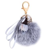 Fur Ball Pom Pom Keychain Plush with Cloth & Zinc Alloy gold color plated cute & for woman 19cm Sold By PC