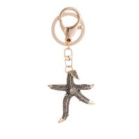 Tibetan Style Key Clasp, Starfish, gold color plated, for woman & with rhinestone, 56x113mm, Sold By PC