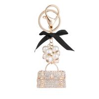 Zinc Alloy Key Clasp with Plastic Pearl Handbag gold color plated for woman & with rhinestone Sold By PC
