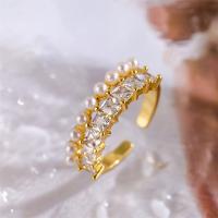 Cúbicos Circonia Micro Pave anillo de latón, metal, con Perlas plásticas, chapado, Joyería & diferentes patrones para la opción & micro arcilla de zirconia cúbica, dorado, libre de níquel, plomo & cadmio, inner diameter:17 ~21mm, Vendido por UD