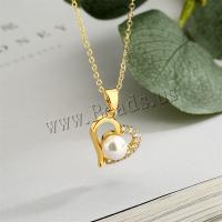 Cubic Zircon Micro Pave Brass Necklace, with Plastic Pearl, with 5cm extender chain, Heart, plated, fashion jewelry & different designs for choice & micro pave cubic zirconia, more colors for choice, nickel, lead & cadmium free, Hole:Approx 5mm, Length:45 cm, Sold By PC