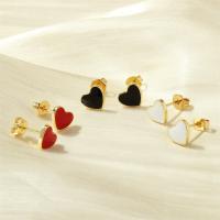 Brass Stud Earring, with enamel, Heart, fashion jewelry & for woman, more colors for choice, nickel, lead & cadmium free, 7x8mm, Sold By Pair