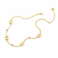 Titanstahl Halskette, mit Verlängerungskettchen von 5CM, Schmetterling, plattiert, verschiedene Stile für Wahl & Micro pave Zirkonia & für Frau, Goldfarbe, Länge:ca. 40 cm, verkauft von PC