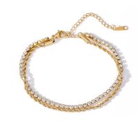 Titanium Steel Bracelet & Bangle plated & micro pave cubic zirconia & for woman gold Sold By PC