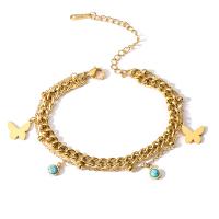 Titanium Steel Bracelet & Bangle with turquoise plated & micro pave cubic zirconia & for woman gold Sold By PC