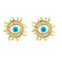 Evil Eye Earrings, Brass, real gold plated, different styles for choice & micro pave cubic zirconia & for woman & enamel, more colors for choice, Sold By Pair