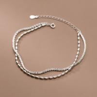 925 Sterling Silver Anklet with 2.2inch extender chain Double Layer & fashion jewelry & for woman silver color Length Approx 9.6 Inch Sold By PC