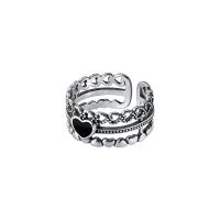 925 de prata esterlina Cuff Ring Finger, Coração, para mulher & adesivo epóxi & vazio, prateado, tamanho:5-8, vendido por PC