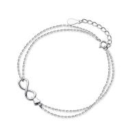 925 Sterling Silver Bracelet with 1.26inch extender chain Infinity Double Layer & Korean style & for woman silver color Length Approx 6.7 Inch Sold By PC