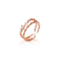 925 пробы Манжеты палец кольцо, бабочка, плакированный цветом розового золота, Корейский стиль & Женский & эмаль & со стразами & отверстие, размер:6-8, продается PC