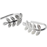 925 Sterling Silver Earring Cuff Leaf Korean style & for woman silver color Sold By Pair