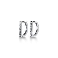 925 Sterling Silver Lever Back Earring, Letter D, plated, Korean style & for woman & with rhinestone & hollow, more colors for choice, 1x12mm, Sold By Pair