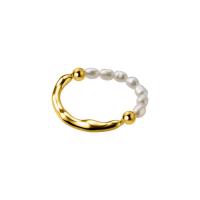 925 Ezüst Finger Ring, -val Műanyag Pearl, galvanizált, Koreai divat & a nő, több színt a választás, Méret:6, Által értékesített PC