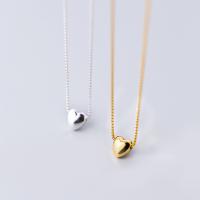 925 Sterling Silver Necklace Heart plated Korean style & for woman Length Approx 15.7-16.9 Inch Sold By PC