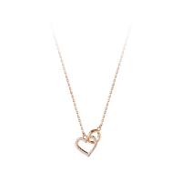 925 Sterling Silver Necklace with 2.2inch extender chain Heart plated Korean style & for woman & with rhinestone & hollow Length Approx 16.1 Inch Sold By PC