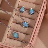 Rhinestone Stainless Steel Jewelry Set, 304 Stainless Steel, with Opal, with 5cm extender chain, fashion jewelry & for woman & with rhinestone, original color, Length:Approx 40 cm, Approx 18 cm, Sold By PC