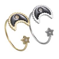 Titanium Steel  Earring, Moon and Star, plated, fashion jewelry & for woman & enamel & with rhinestone, more colors for choice, 18*12mm, 2PCs/Lot, Sold By Lot