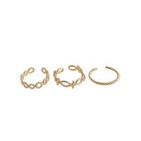 Conjunto de anillo de latón de moda, metal, chapado en oro real, tres piezas & Joyería & para mujer, dorado, 17mm, Vendido por Set