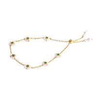 Bracelet d'acier titane, avec perle de plastique, Plaqué d'or, bijoux de mode & pavé de micro zircon & pour femme, deux couleurs différentes, Longueur:Environ 17 cm, Vendu par PC