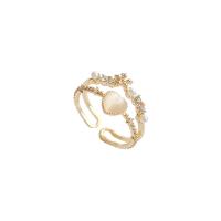 Cúbicos Circonia Micro Pave anillo de latón, metal, con Ojo de gato & Perlas plásticas, chapado en oro real, Joyería & micro arcilla de zirconia cúbica & para mujer & con diamantes de imitación, dorado, 17mm, Vendido por UD