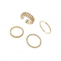 Divat Brass Ring Set, Sárgaréz, valódi aranyozott, 4 darab & divat ékszerek & a nő, aranysárga, Által értékesített Set