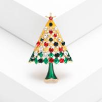 Κράμα ψευδάργυρου Καρφίτσες, Χριστουγεννιάτικο Δέντρο, χρώμα επίχρυσο, κοσμήματα μόδας & για τη γυναίκα & σμάλτο & με στρας, μικτά χρώματα, νικέλιο, μόλυβδο και κάδμιο ελεύθεροι, 29x44mm, Sold Με PC