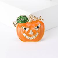 Tibetan Style Brooches, Pumpkin, gold color plated, fashion jewelry & for woman & enamel & with rhinestone & hollow, orange, nickel, lead & cadmium free, 37x32mm, Sold By PC