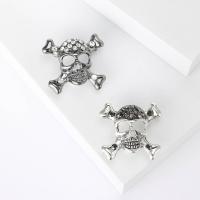 Tibetan Style Brooches, Skull, plated, fashion jewelry & for woman & with rhinestone & hollow, more colors for choice, nickel, lead & cadmium free, 49x40mm, Sold By PC