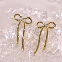 Brass Stud Earring with Cubic Zirconia Bowknot gold color plated fashion jewelry & for woman golden nickel lead & cadmium free Sold By Pair