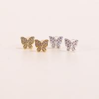 Titanium Steel  Earring Butterfly Vacuum Ion Plating fashion jewelry & for woman & with rhinestone nickel lead & cadmium free Sold By Pair
