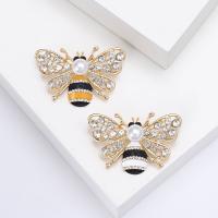 Tibetan Style Brooches, with Plastic Pearl, Bee, gold color plated, fashion jewelry & for woman & enamel & with rhinestone, more colors for choice, nickel, lead & cadmium free, 54x37mm, Sold By PC