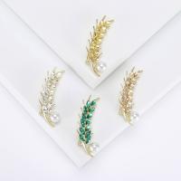 Tibetan Style Brooches, with Crystal & Plastic Pearl, Wheat, gold color plated, fashion jewelry & for woman, more colors for choice, nickel, lead & cadmium free, 21x55mm, Sold By PC